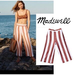 Madewell Huston Pull On Linen Blend Wide Leg Crop Striped Pants | S